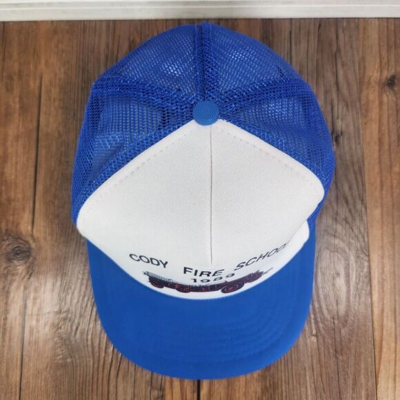 VTG 1989 Cody Fire School Snapback Trucker Hat Cap Blue White Rope Mesh Wyoming - Picture 7 of 11